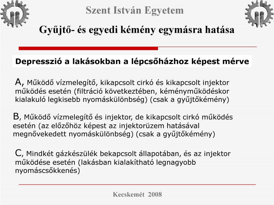 injektor, de kikapcsolt cirkó működés esetén (az előzőhöz képest az injektorüzem hatásával megnővekedett nyomáskülönbség) (csak a