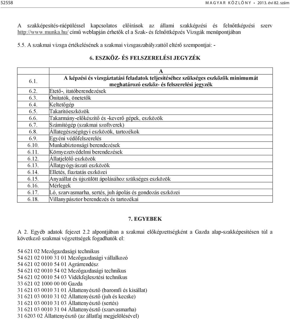 képzési és vizsgáztatási feladatok teljesítéséhez szükséges eszközök minimumát meghatározó eszköz- és felszerelési jegyzék 6.2. Etet -, itatóberendezések 6.3. Önitatók, önetet k 6.4. Keltet gép 6.5.