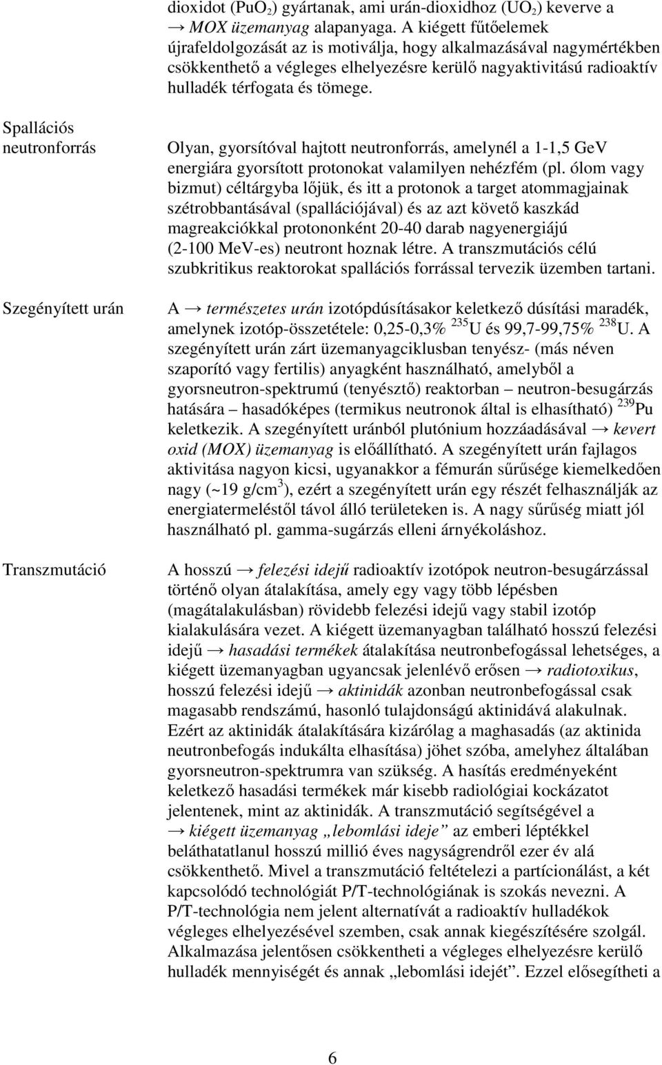 Spallációs neutronforrás Szegényített urán Transzmutáció Olyan, gyorsítóval hajtott neutronforrás, amelynél a 1-1,5 GeV energiára gyorsított protonokat valamilyen nehézfém (pl.