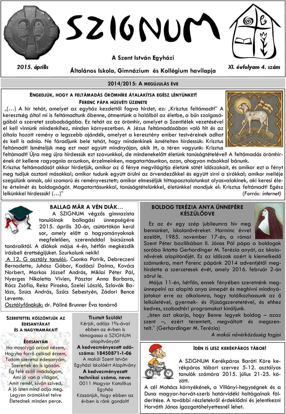 A Szent István Egyházi Általános Iskola, Gimnázium és Kollégium havilapja -  PDF Free Download