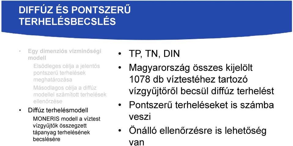 víztest vízgyűjtők összegzett tápanyag terhelésének becslésére TP, TN, DIN Magyarország összes kijelölt 1078 db