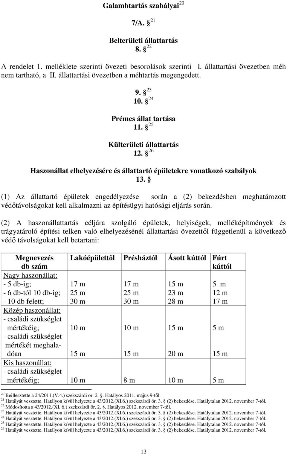 (1) Az állattartó épületek engedélyezése során a (2) bekezdésben meghatározott védıtávolságokat kell alkalmazni az építésügyi hatósági eljárás során.