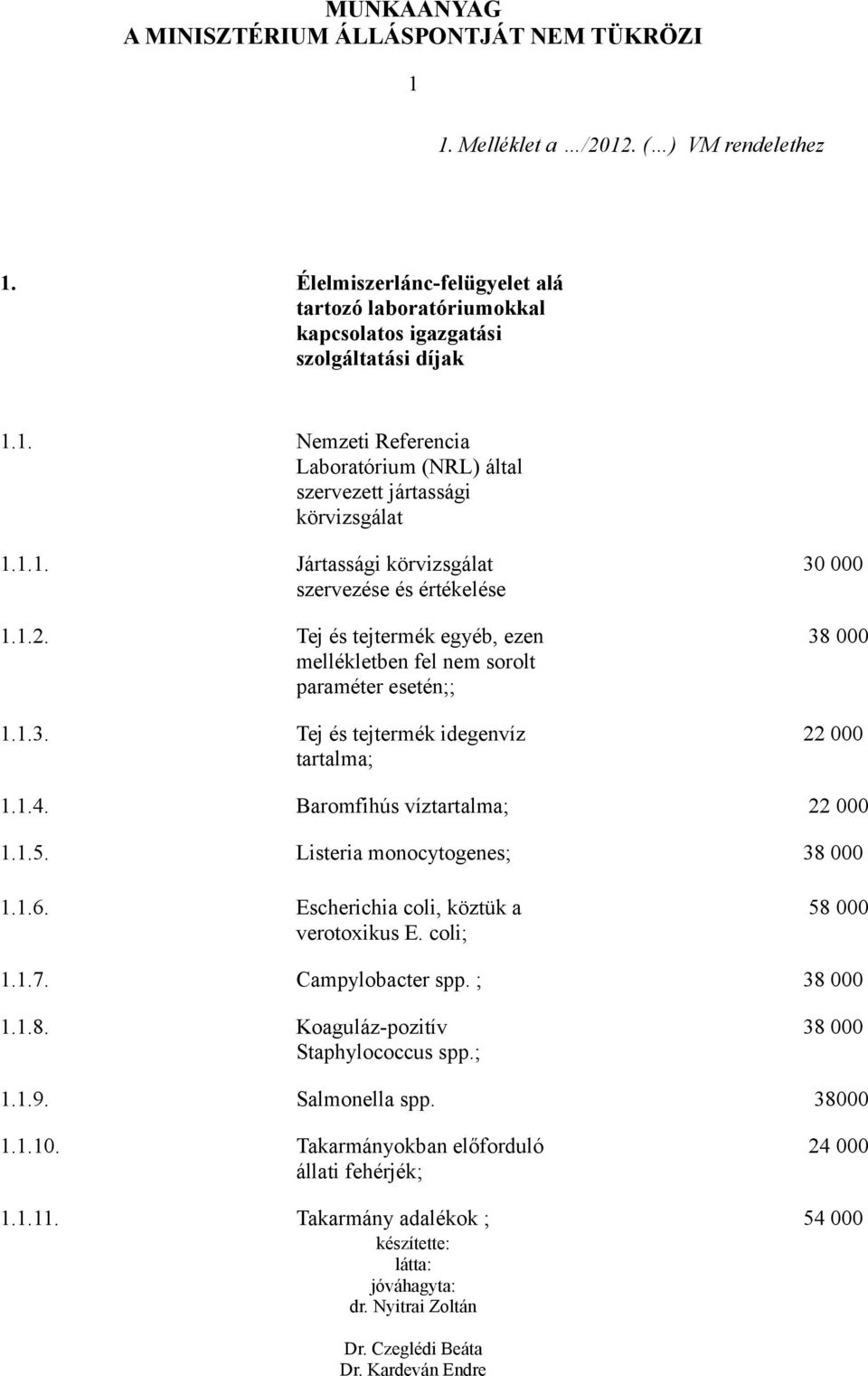 Tej és tejtermék idegenvíz tartalma; 30 000 38 000 22 000 1.1.4. Baromfihús víztartalma; 22 000 1.1.5. Listeria monocytogenes; 38 000 1.1.6. Escherichia coli, köztük a verotoxikus E.