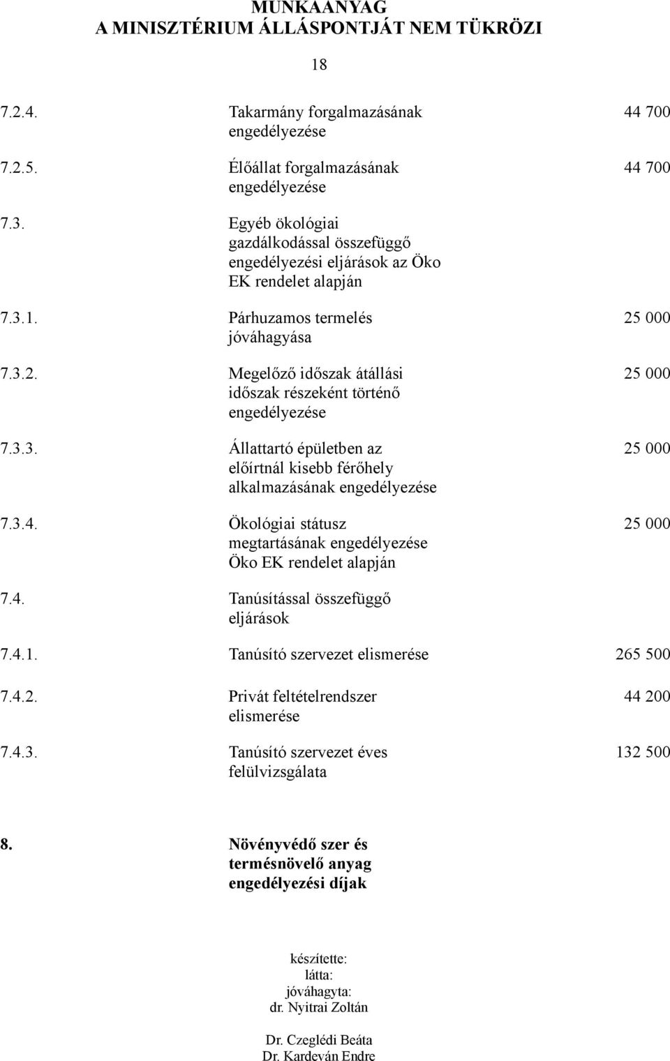 Megelőző időszak átállási időszak részeként történő engedélyezése 7.3.3. Állattartó épületben az előírtnál kisebb férőhely alkalmazásának engedélyezése 7.3.4.