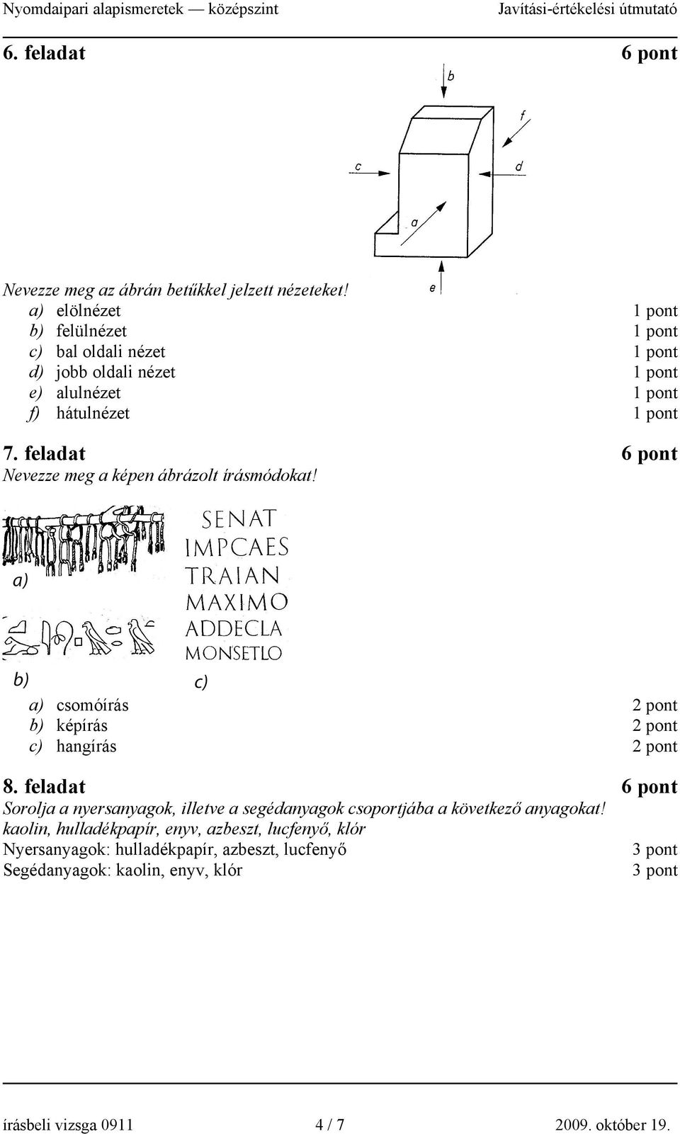 feladat 6 pont Nevezze meg a képen ábrázolt írásmódokat! a) csomóírás b) képírás c) hangírás 8.