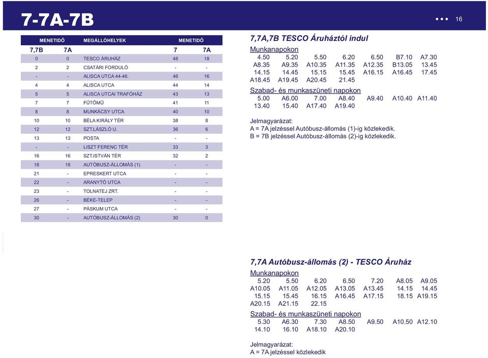 ISTVÁN TÉR 32 2 18 18 - - 21 - EPRESKERT UTCA - - 22 - ARANYTÓ UTCA - - 23 - TOLNATEJ ZRT. - - 26 - BÉKE-TELEP - - 27 - PÁSKUM UTCA - - 30-30 0 7,7A,7B TESCO Áruháztól indul 4.50 5.20 5.50 6.20 6.