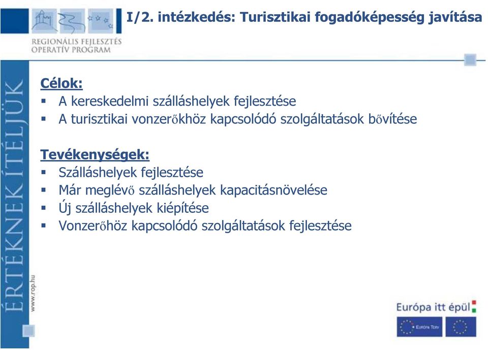 bővítése Tevékenységek: Szálláshelyek fejlesztése Már meglévő szálláshelyek