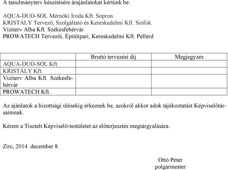 Víziterv Alba Kft. Székesfehérvár PROWATECH Kft.
