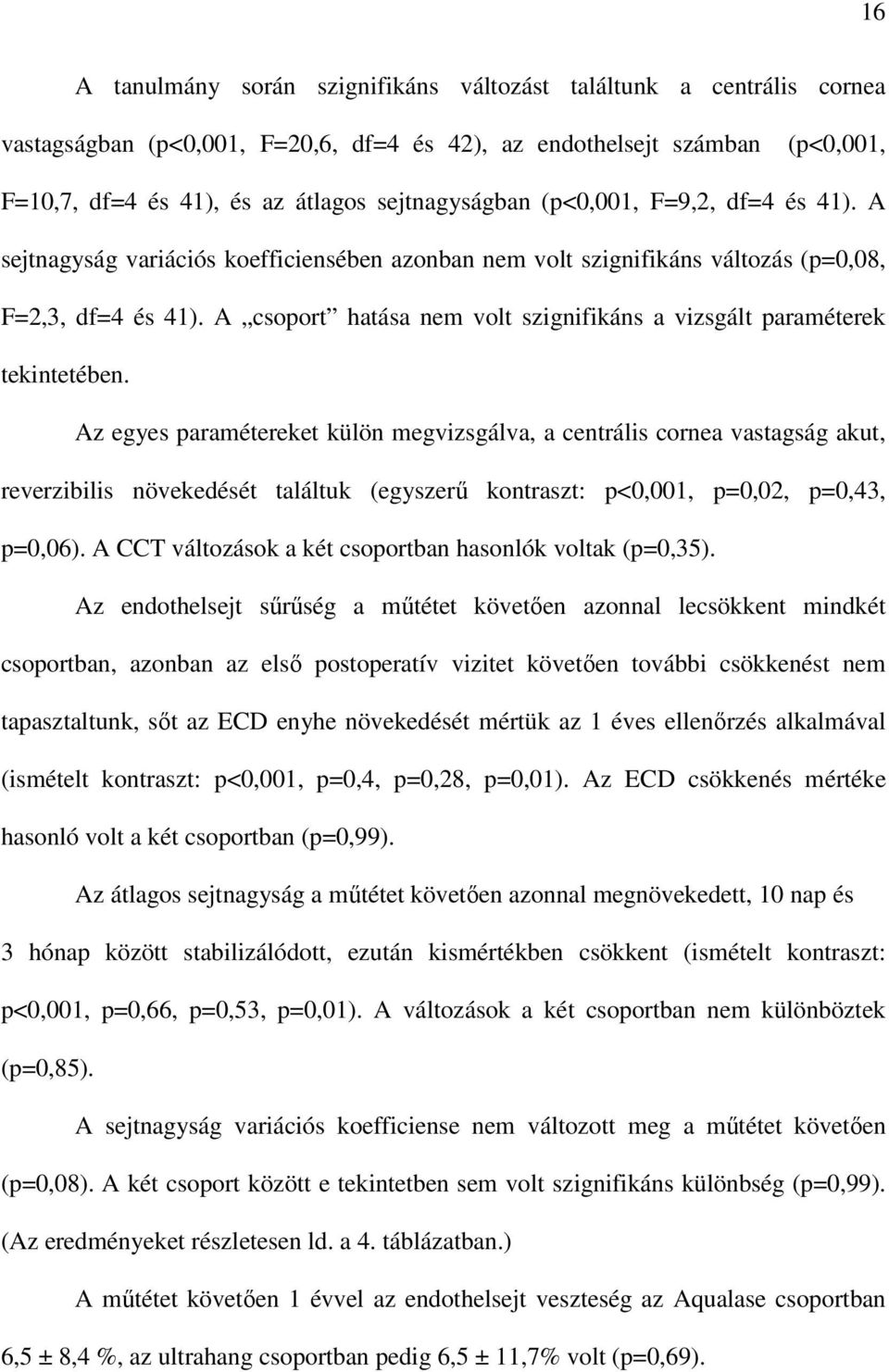 A csoport hatása nem volt szignifikáns a vizsgált paraméterek tekintetében.