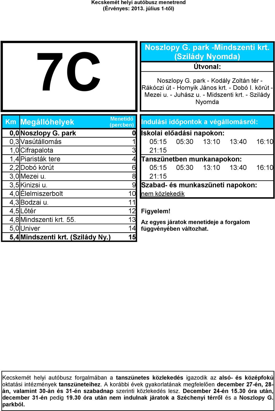 park 0 Iskolai előadási napokon: 0,3 Vasútállomás 1 05:15 05:30 13:10 13:40 16:10 1,0 Cifrapalota 3 21:15 1,4 Piaristák tere 4 Tanszünetben munkanapokon: 2,2