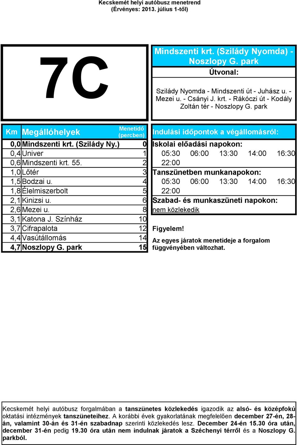 2 22:00 1,0 Lőtér 3 Tanszünetben munkanapokon: 1,5 Bodzai u. 4 05:30 06:00 13:30 14:00 16:30 1,8 Élelmiszerbolt 5 22:00 2,1 Kinizsi u.