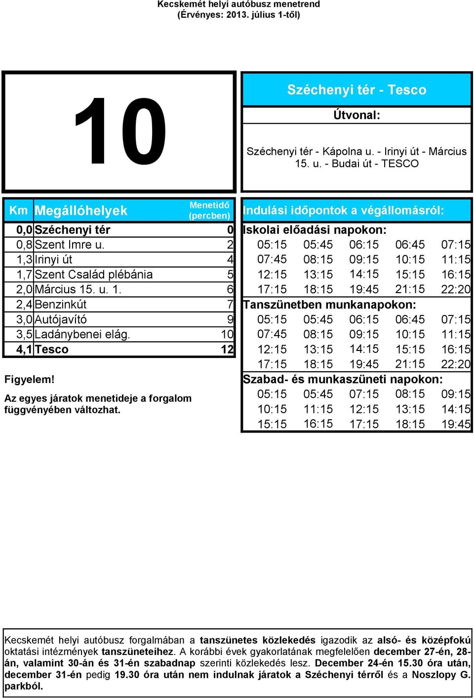 Kecskemét helyi autóbusz menetrend (Érvényes: július 1-től) Menetidő  (percben) - PDF Ingyenes letöltés