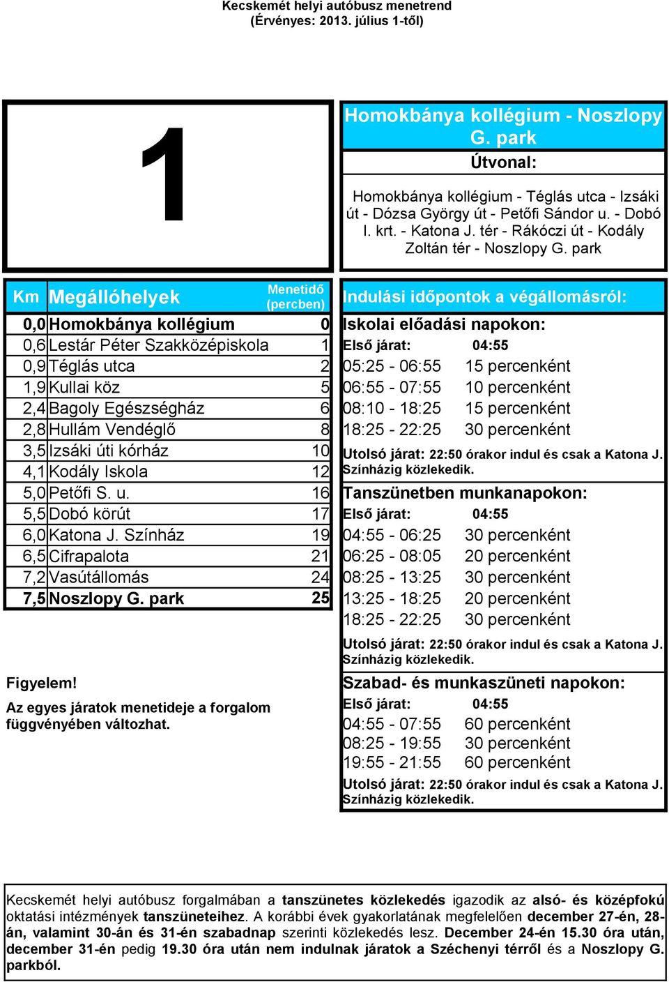 park 0,0 Homokbánya kollégium 0 Iskolai előadási napokon: 0,6 Lestár Péter Szakközépiskola 1 Első járat: 04:55 0,9 Téglás utca 2 05:25-06:55 15 percenként 1,9 Kullai köz 5 06:55-07:55 10 percenként