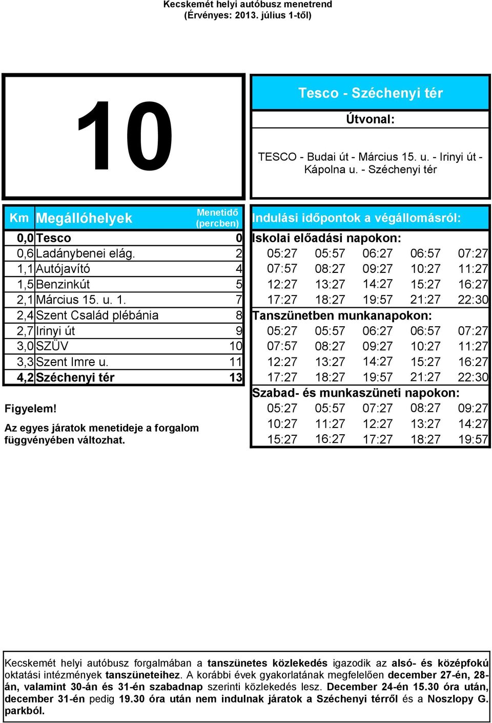 1 Autójavító 4 07:57 08:27 09:27 10