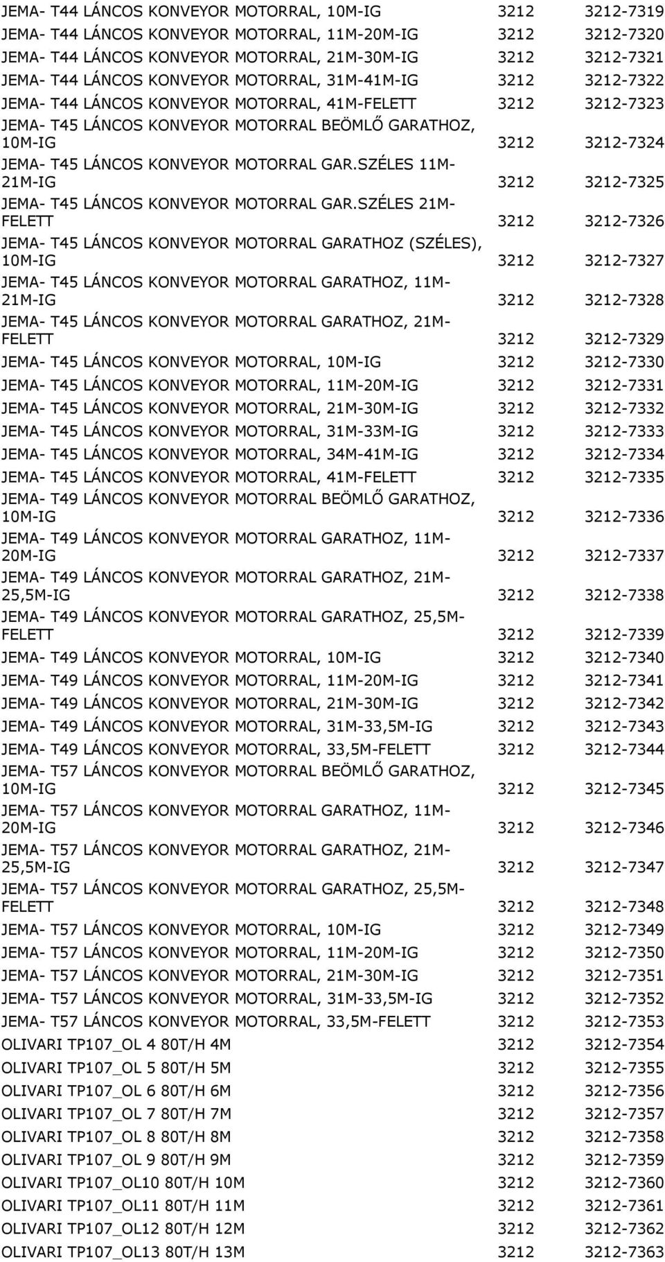 KONVEYOR MOTORRAL GAR.SZÉLES 11M- 21M-IG 3212 3212-7325 JEMA- T45 LÁNCOS KONVEYOR MOTORRAL GAR.