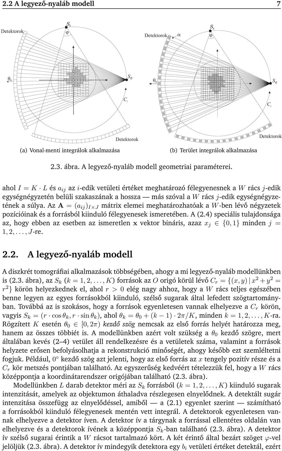 ahol I = K L és a ij az i-edik vetületi értéket meghatározó félegyenesnek a W rács j-edik egységnégyzetén belüli szakaszának a hossza más szóval a W rács j-edik egységnégyzetének a súlya.