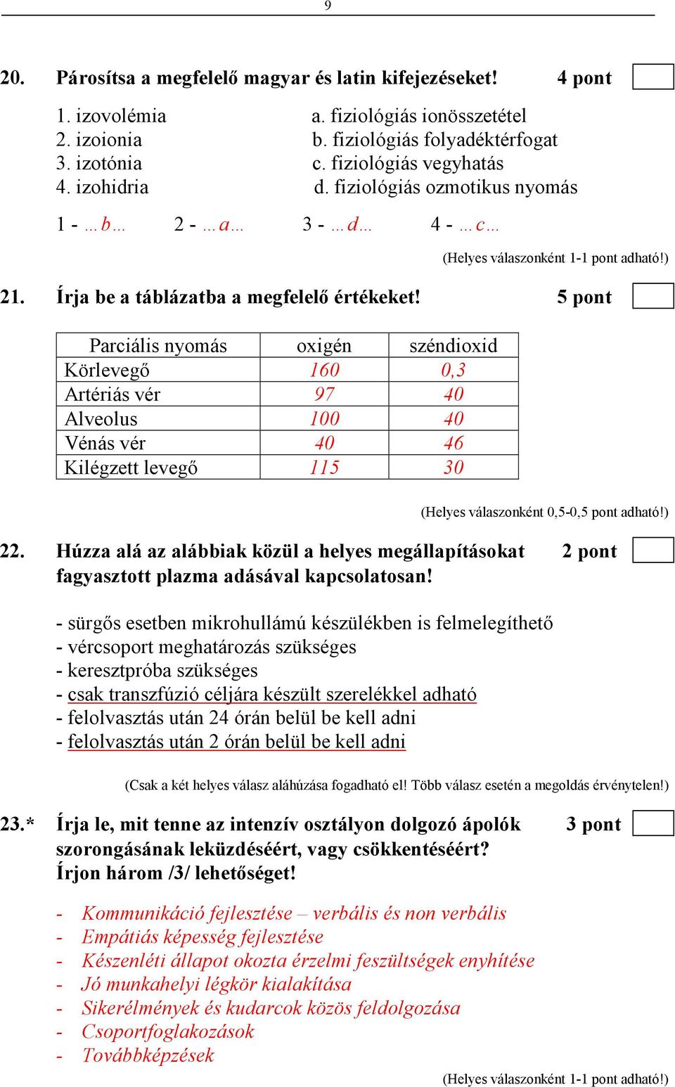 5 pont Parciális nyomás oxigén széndioxid Körlevegı 160 0,3 Artériás vér 97 40 Alveolus 100 40 Vénás vér 40 46 Kilégzett levegı 115 30 22.