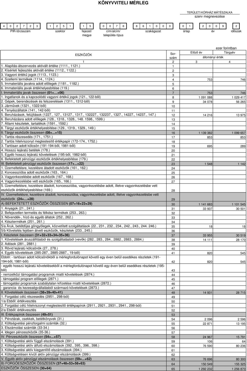 Immateriális javakra adott előlegek (1181., 1182.) 5 6. Immateriális javak értékhelyesbítése (119.) 6 I. Immateriális javak összesen (01+ +06) 7 753 746 1.