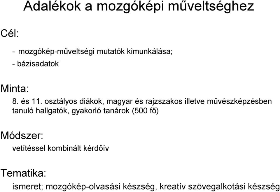 osztályos diákok, magyar és rajzszakos illetve művészképzésben tanuló hallgatók,