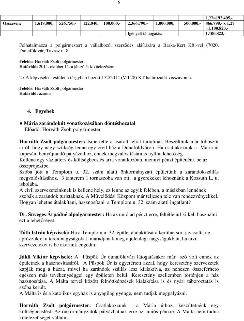Határidő: azonnal 4. Egyebek Mária zarándokút vonatkozásában döntéshozatal Horváth Zsolt polgármester: Ismertette a csatolt leírat tartalmát.