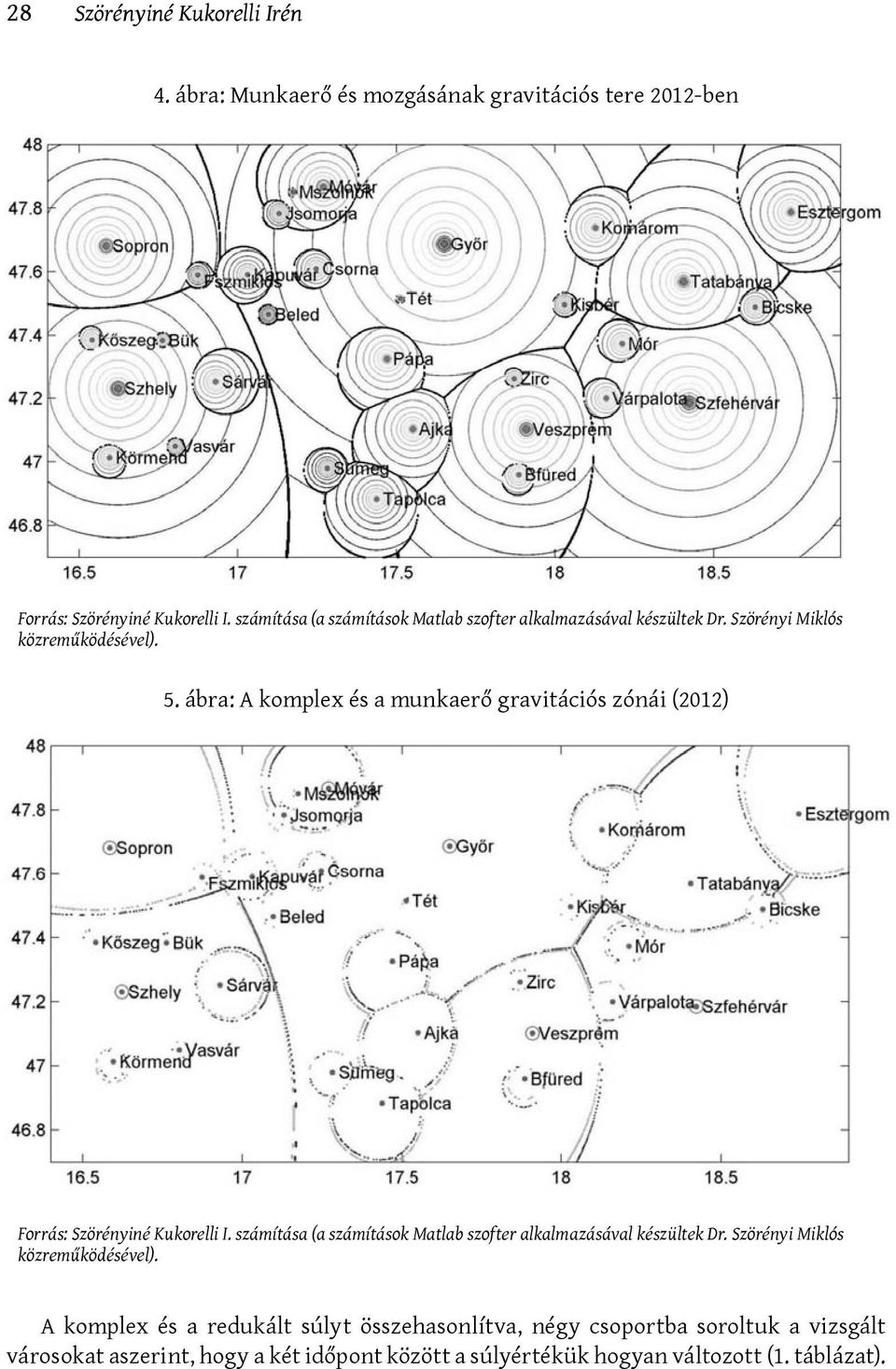 ábra: A komplex és a munkaerő gravitációs zónái (2012) Forrás: Szörényiné Kukorelli I.