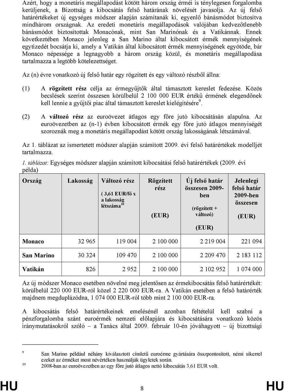 Az eredeti monetáris megállapodások valójában kedvezőtlenebb bánásmódot biztosítottak Monacónak, mint San Marinónak és a Vatikánnak.