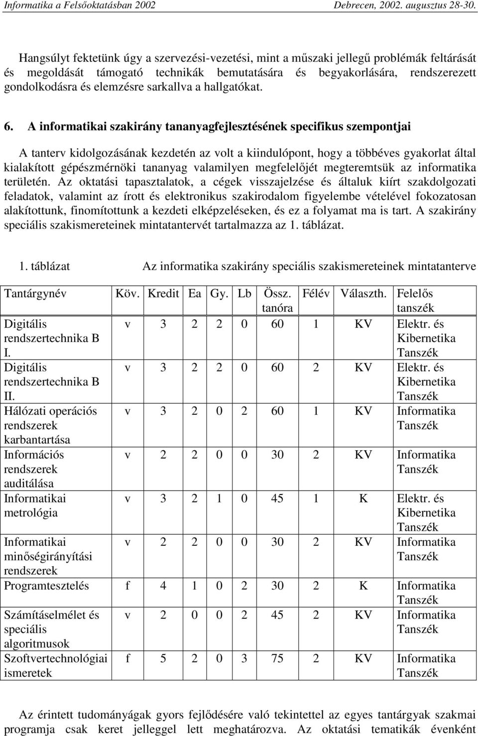 A informatikai szakirány tananyagfejlesztésének specifikus szempontjai A tanterv kidolgozásának kezdetén az volt a kiindulópont, hogy a többéves gyakorlat által kialakított gépészmérnöki tananyag