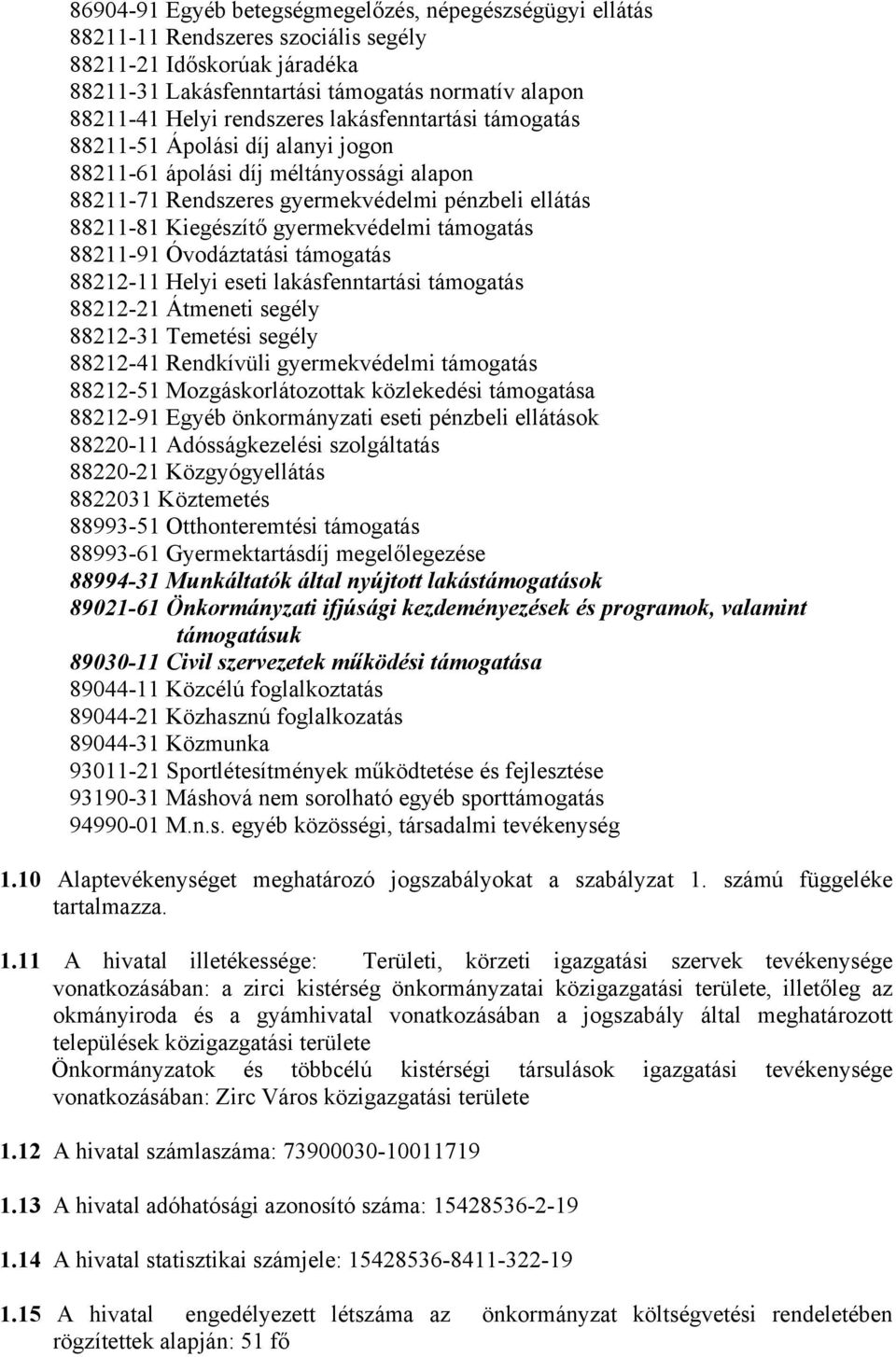 gyermekvédelmi támogatás 88211-91 Óvodáztatási támogatás 88212-11 Helyi eseti lakásfenntartási támogatás 88212-21 Átmeneti segély 88212-31 Temetési segély 88212-41 Rendkívüli gyermekvédelmi támogatás