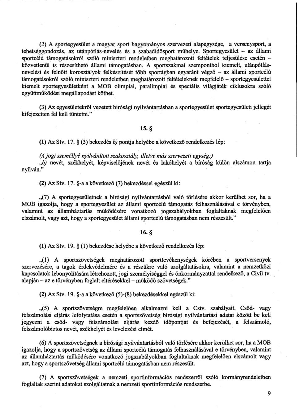 A sportszakmai szempontból kiemelt, utánpótlás - nevelési és felnőtt korosztályok felkészítését több sportágban egyaránt végz ő az állami sportcélú támogatásokról szóló miniszteri rendeletben