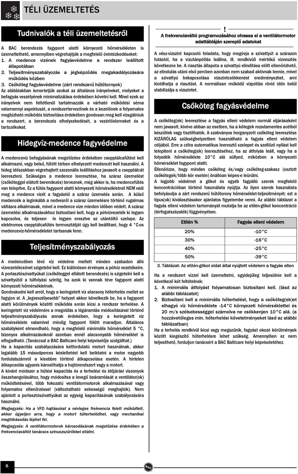 Csőköteg fagyásvédelme (zárt rendszerű hűtőtornyok) Az alábbiakban ismertetjük azokat az általános irányelveket, melyeket a befagyás veszélyének minimalizálása érdekében követni kell.