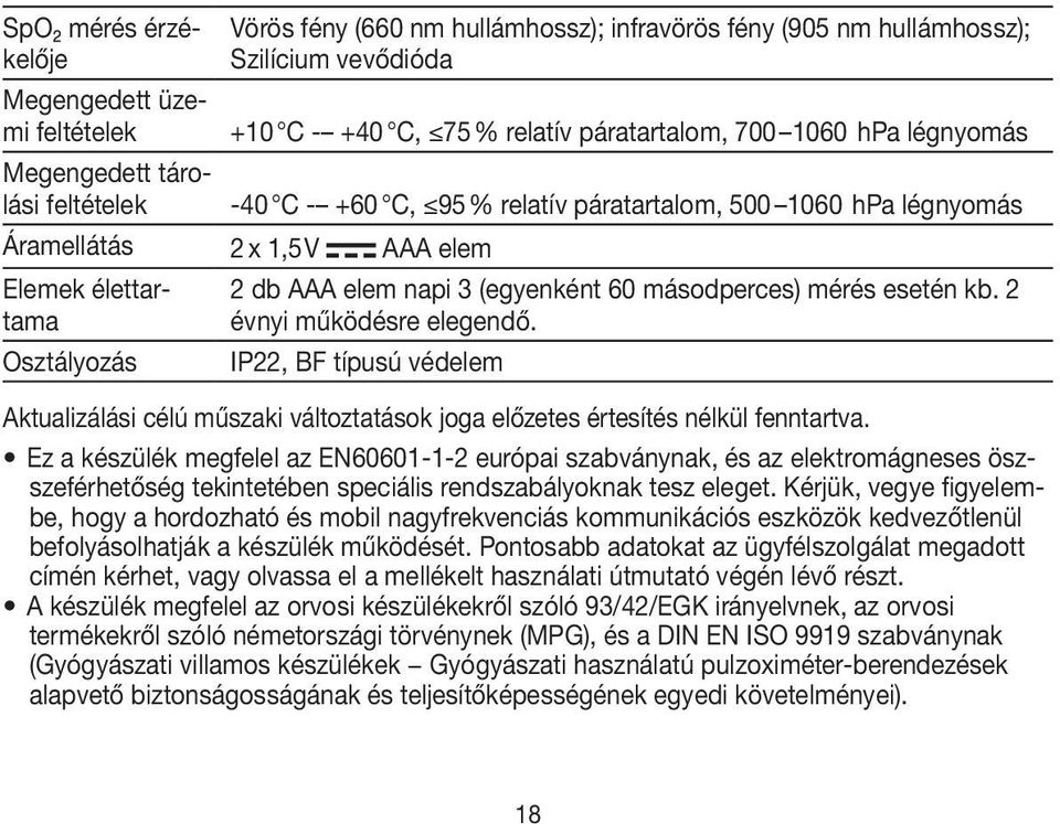 (egyenként 60 másodperces) mérés esetén kb. 2 évnyi működésre elegendő. IP22, BF típusú védelem Aktualizálási célú műszaki változtatások joga előzetes értesítés nélkül fenntartva.