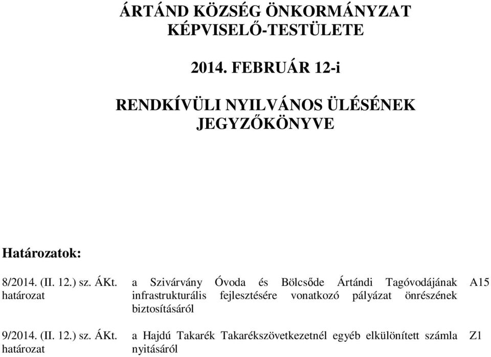 határozat 9/2014. (II. 12.) sz. ÁKt.