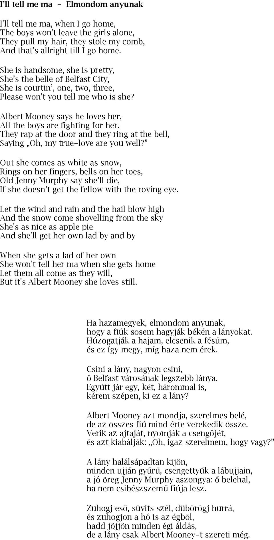 Greenfields együttes. Ír dalszövegek angolul és magyarul. (Nyersfordítások:  Bocskai István) - PDF Ingyenes letöltés