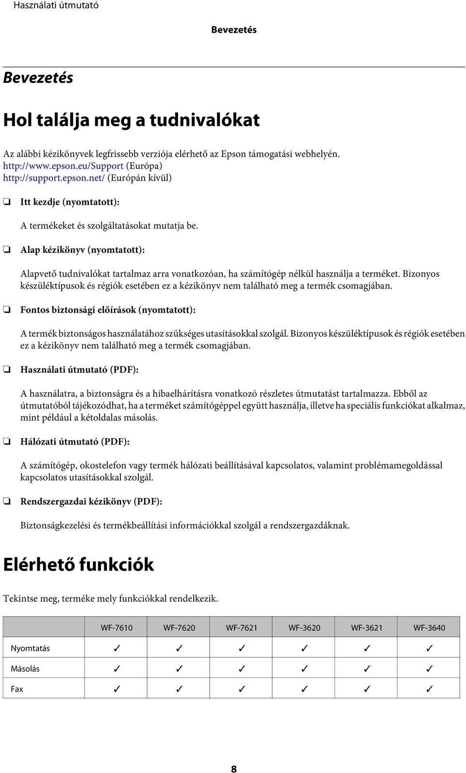 Alap kézikönyv (nyomtatott): Alapvető tudnivalókat tartalmaz arra vonatkozóan, ha számítógép nélkül használja a terméket.