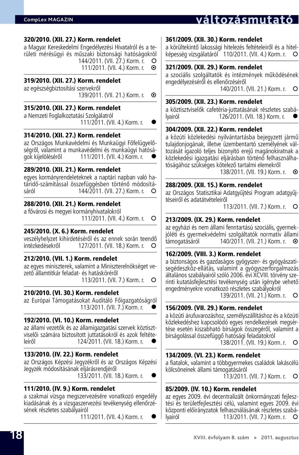 (XII. 27.) Korm. rendelet az Országos Munkavédelmi és Munkaügyi Főfelügyelőségről, valamint a munkavédelmi és munkaügyi hatóságok kijelöléséről 111/2011. (VII. 4.) Korm. r. 289/2010. (XII. 21.) Korm. rendelet egyes kormányrendeleteknek a naptári napban való határidő-számítással összefüggésben történő módosításáról 144/2011.