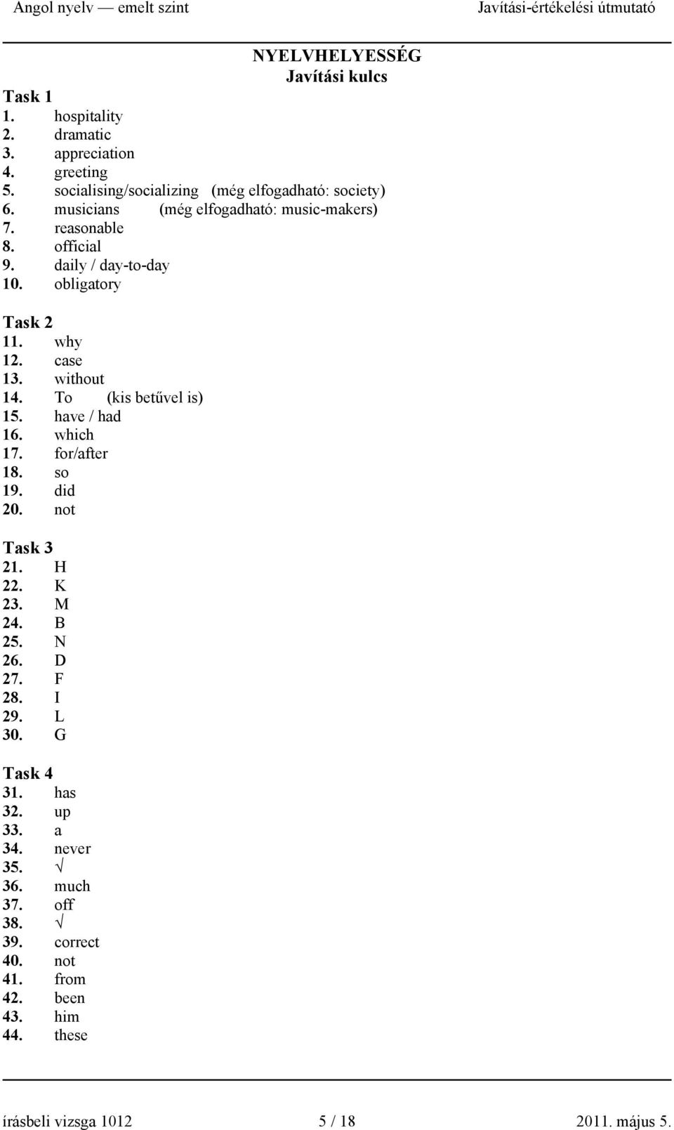 To (kis betűvel is) 15. have / had 16. which 17. for/after 18. so 19. did 20. not Task 3 21. H 22. K 23. M 24. B 25. N 26. D 27. F 28. I 29. L 30.