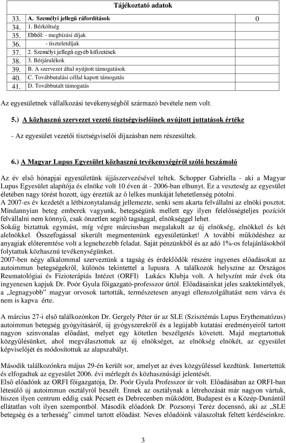 ) A közhasznú szervezet vezető tisztségviselőinek nyújtott juttatások értéke - Az egyesület vezetői tisztségviselői díjazásban nem részesültek. 6.