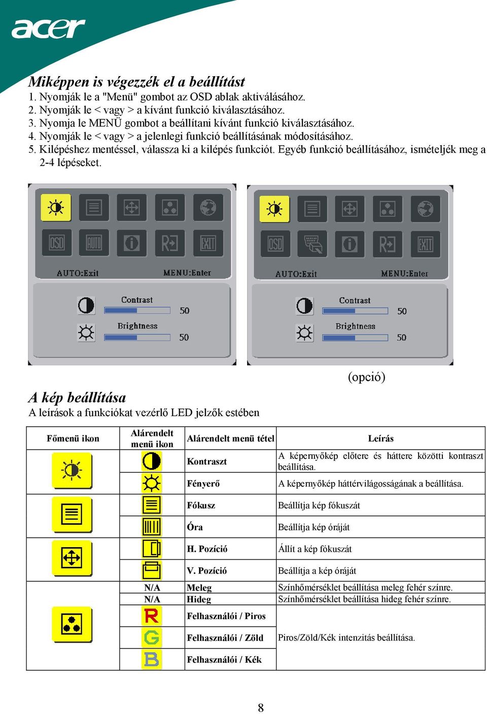 Egyéb funkció beállításához, ismételjék meg a 2-4 lépéseket.