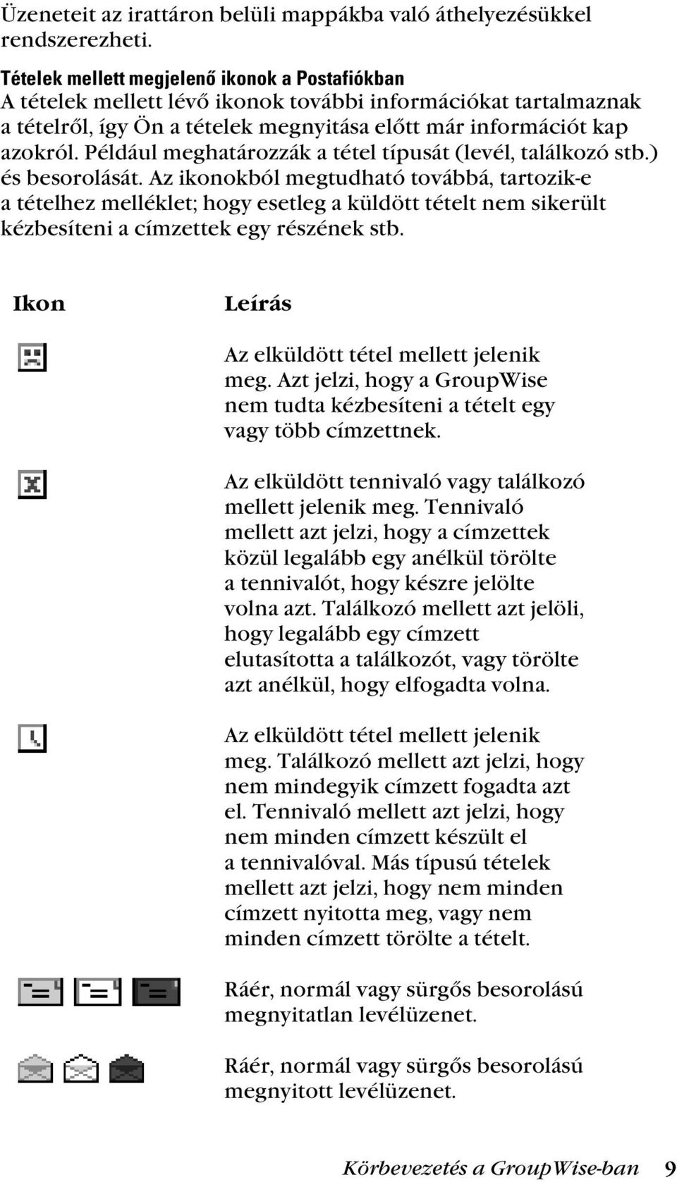 Például meghatározzák a tétel típusát (levél, találkozó stb.) és besorolását.