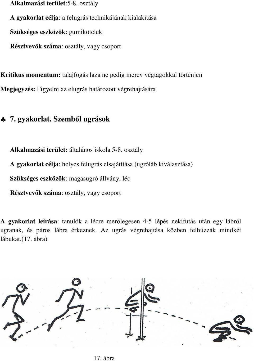 történjen Megjegyzés: Figyelni az elugrás határozott végrehajtására 7. gyakorlat. Szemből ugrások Alkalmazási terület: általános iskola 5-8.