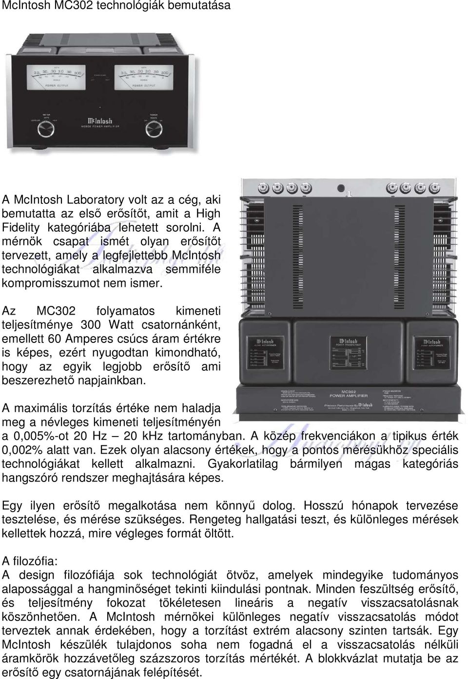 McIntosh MC302 technológiák bemutatása - PDF Ingyenes letöltés