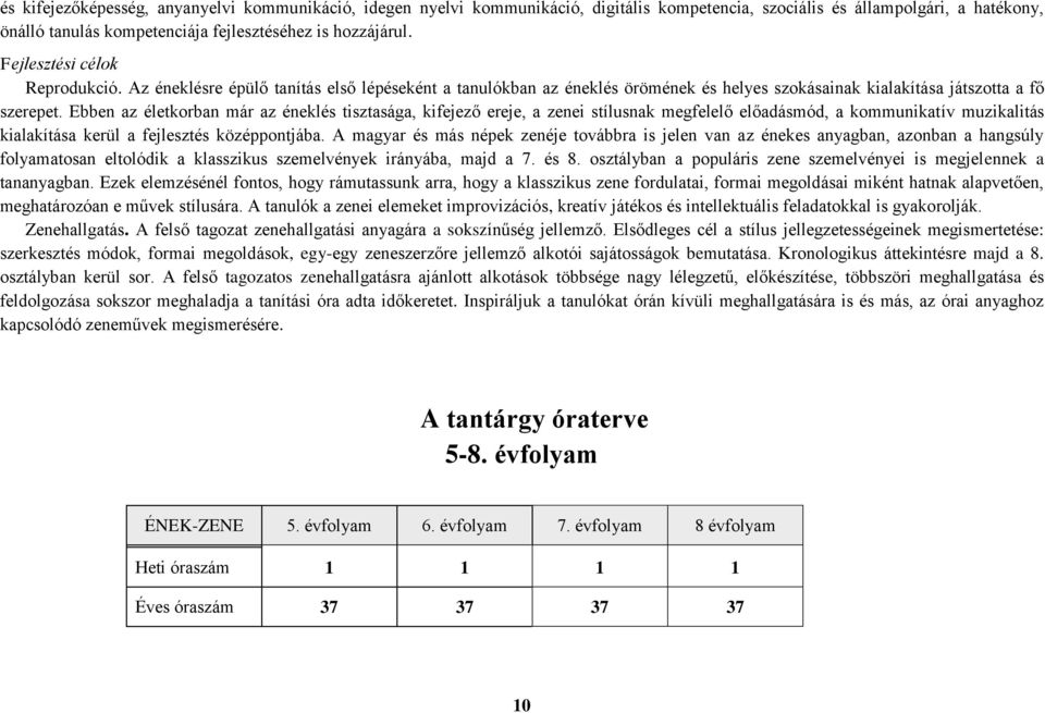 Ebben az életkorban már az éneklés tisztasága, kifejező ereje, a zenei stílusnak megfelelő előadásmód, a kommunikatív muzikalitás kialakítása kerül a fejlesztés középpontjába.