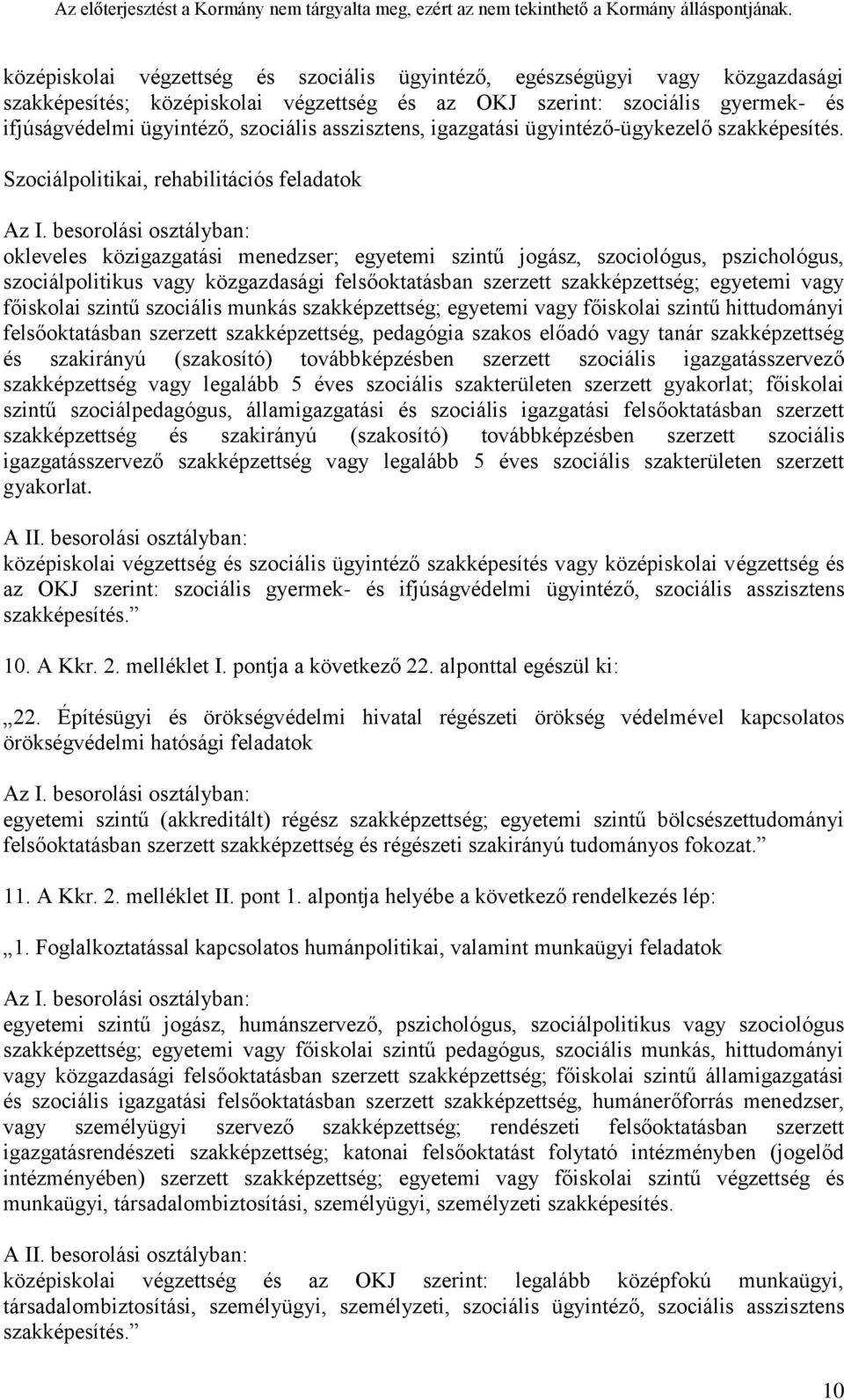 Szociálpolitikai, rehabilitációs feladatok okleveles közigazgatási menedzser; egyetemi szintű jogász, szociológus, pszichológus, szociálpolitikus vagy közgazdasági felsőoktatásban szerzett