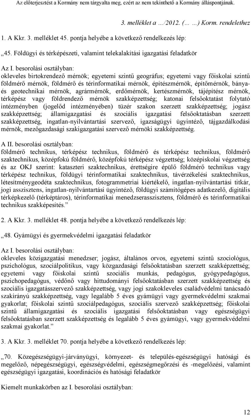 térinformatikai mérnök, építészmérnök, építőmérnök, bányaés geotechnikai mérnök, agrármérnök, erdőmérnök, kertészmérnök, tájépítész mérnök, térképész vagy földrendező mérnök szakképzettség; katonai