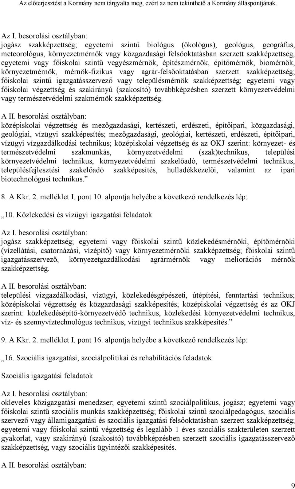 településmérnök szakképzettség; egyetemi vagy főiskolai végzettség és szakirányú (szakosító) továbbképzésben szerzett környezetvédelmi vagy természetvédelmi szakmérnök szakképzettség.