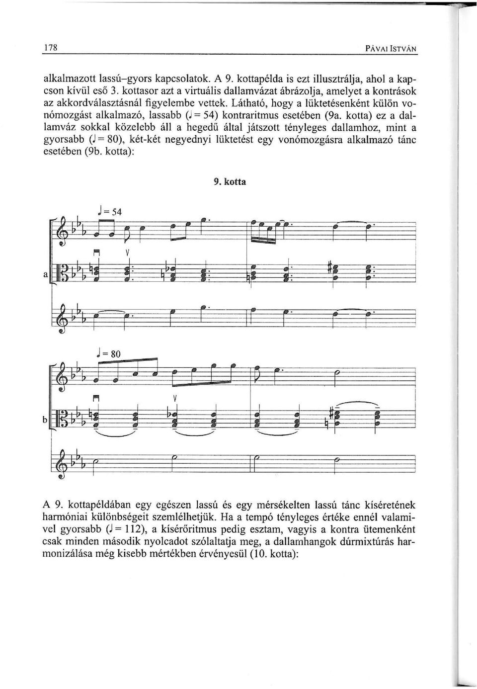 Látható, hogy a lüktetésenként külön vonómozgást alkalmazó, lassabb (J = 54) kontraritmus esetében (9a.