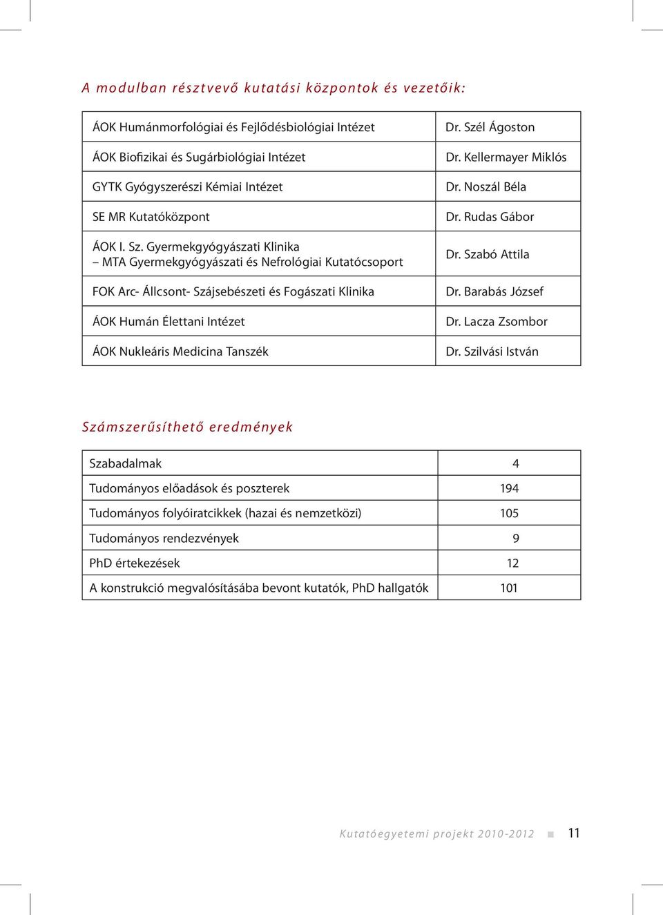 Gyermekgyógyászati Klinika MTA Gyermekgyógyászati és Nefrológiai Kutatócsoport FOK Arc- Állcsont- Szájsebészeti és Fogászati Klinika ÁOK Humán Élettani Intézet ÁOK Nukleáris Medicina Tanszék Dr.