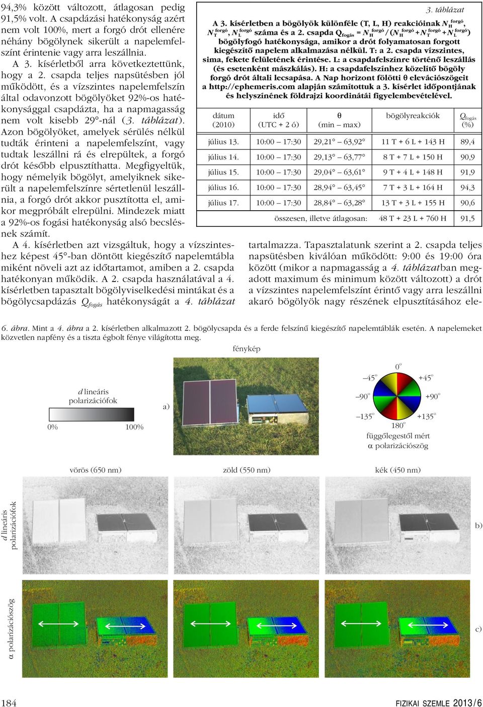 csapda Q fogás = N H /(N H + N T + N L ) néhány bögölynek sikerült a napelemfelszínt érintenie vagy arra leszállnia. kiegészítô napelem alkalmazása nélkül. T: a 2.