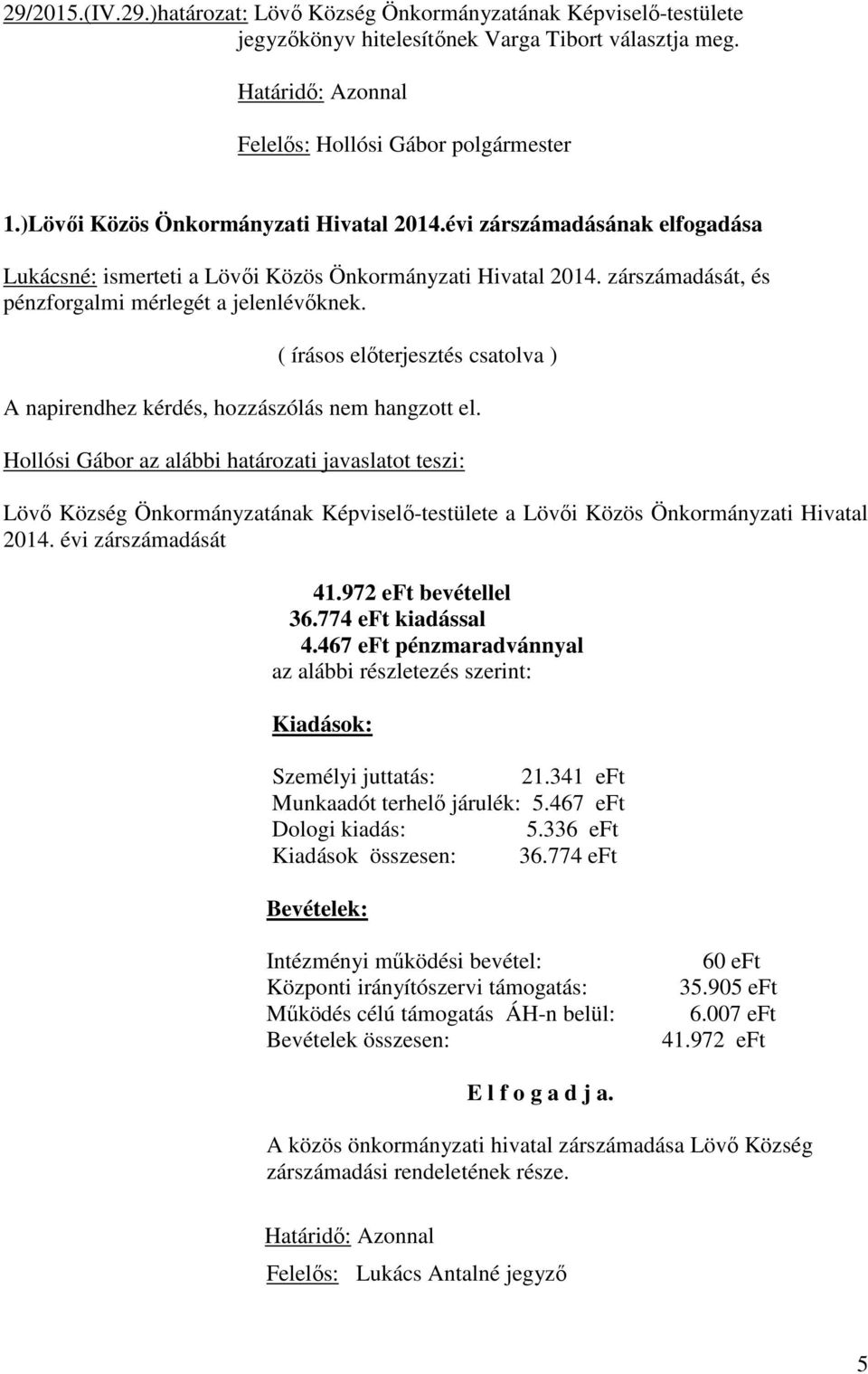 ( írásos előterjesztés csatolva ) A napirendhez kérdés, hozzászólás nem hangzott el.