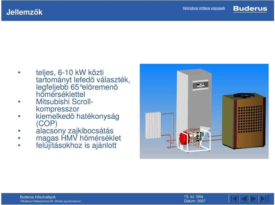 Scrollkompresszor kiemelkedı hatékonyság (COP) alacsony